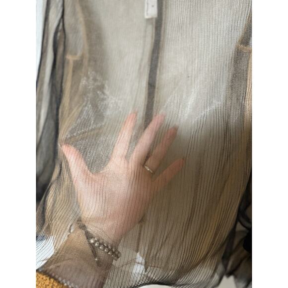 Elpis sheer black pleated mesh embellished puff sleeve top Small NWOT - Picture 3 of 4